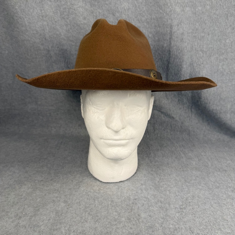 Bailey Tombstone Cowboy Hat Mens 7 3/8 Brown 100% Wool Concho Leather Band USA